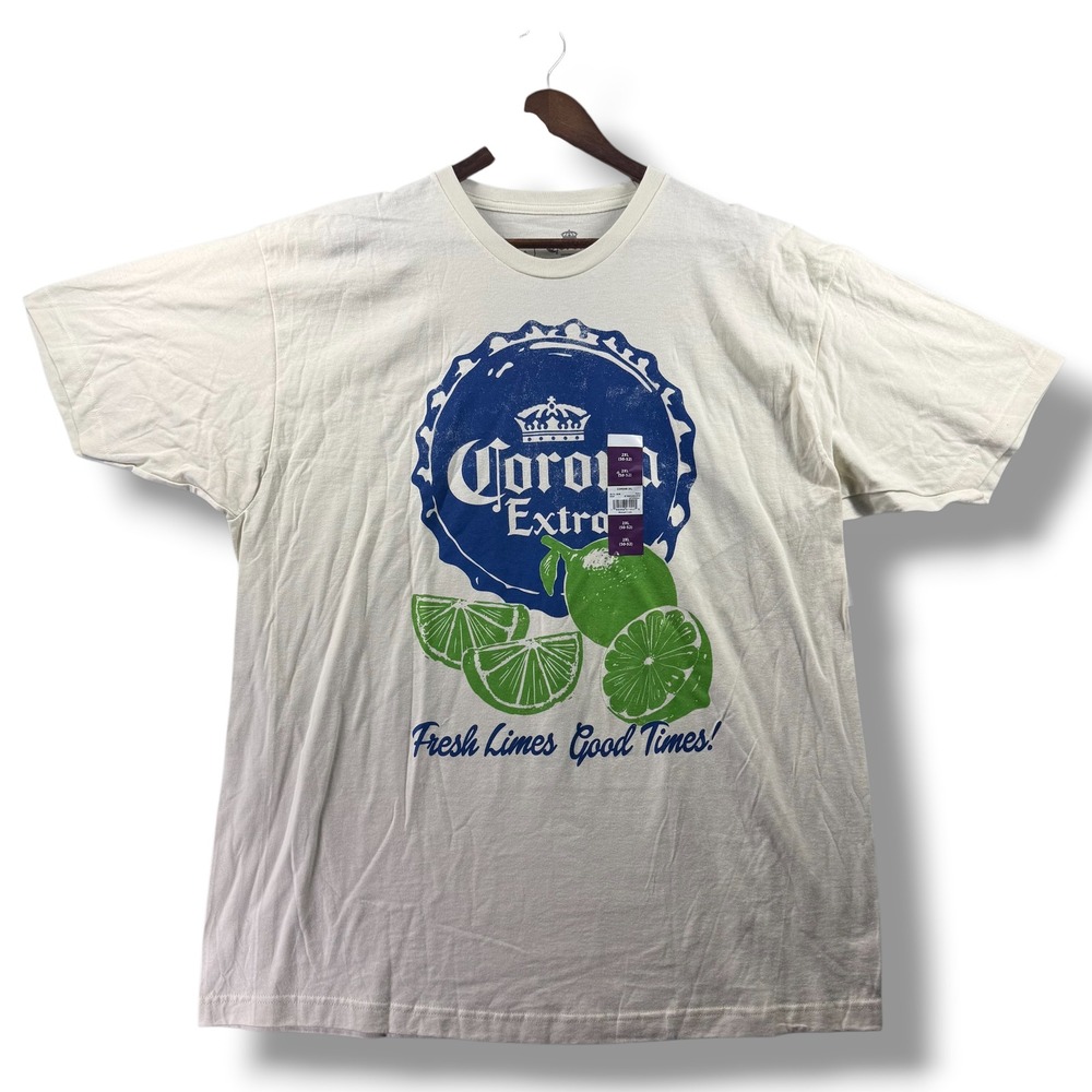 Corona Extra Fresh Limes Good Times Graphic T-Shirt Mens 2XL Cream Cotton